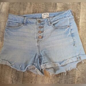 Women's Faded Blue Mudd FLX Stretch Button Fly Fringed Denim Shorts Sz. 7